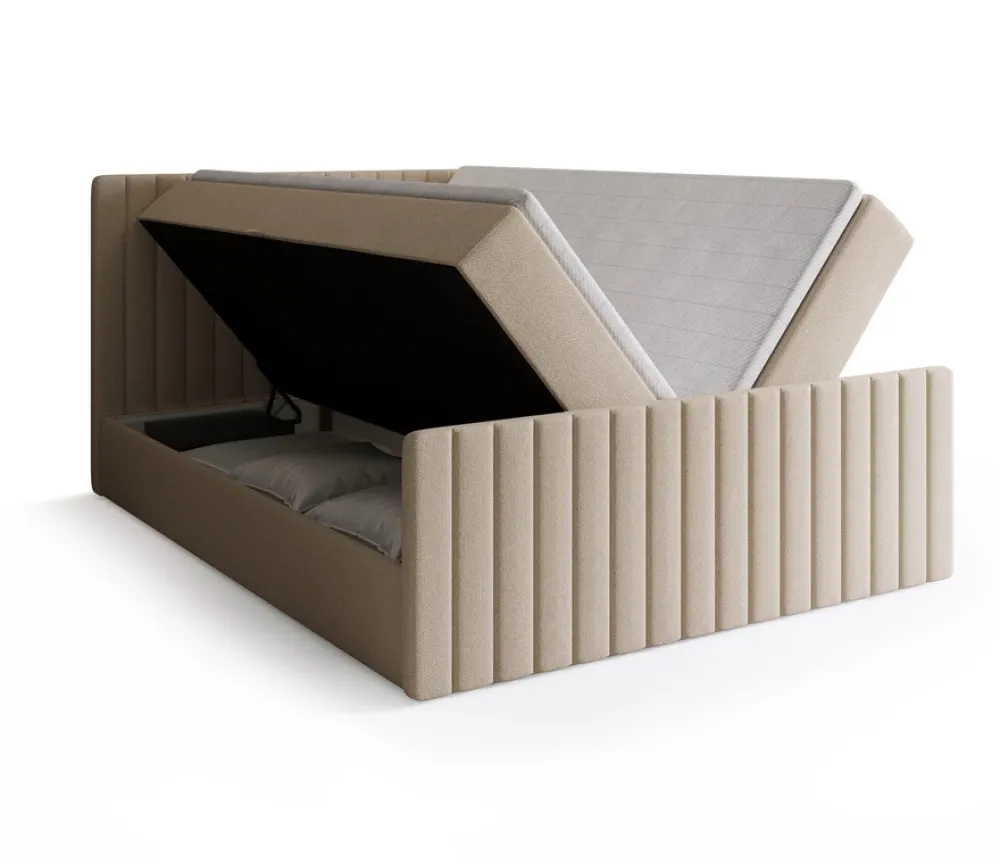 Łóżka Małżeńskie|Łóżka Ze Stelażem>BROMARKT Łóżko kontynentalne 160x200 cm z pojemnikiem na pościel DREAM DUO beż