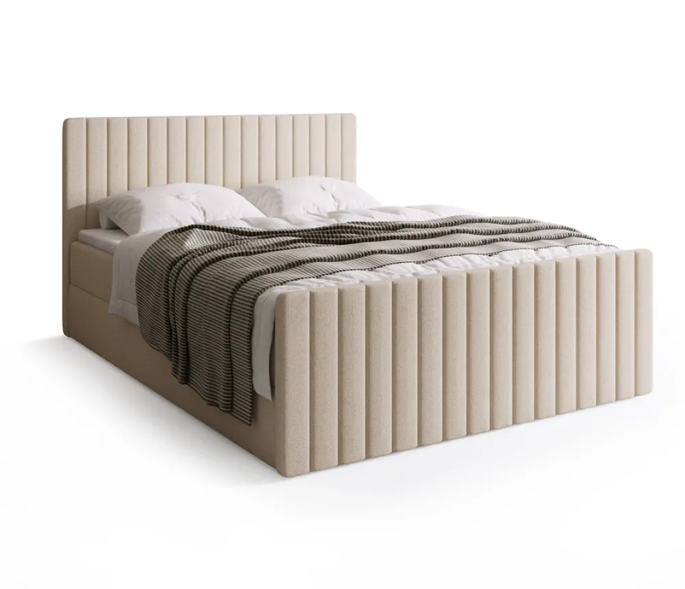 Łóżka Małżeńskie|Łóżka Ze Stelażem>BROMARKT Łóżko kontynentalne 160x200 cm z pojemnikiem na pościel DREAM DUO beż