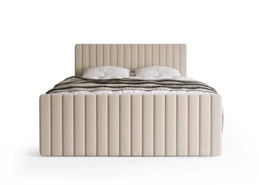 Łóżka Małżeńskie|Łóżka Ze Stelażem>BROMARKT Łóżko kontynentalne 160x200 cm z pojemnikiem na pościel DREAM DUO beż