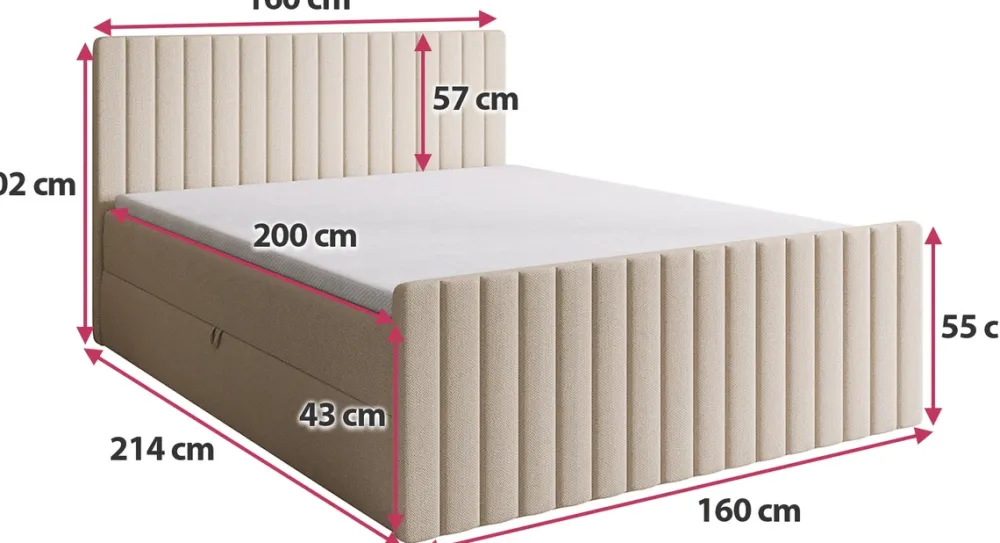 Łóżka Małżeńskie|Łóżka Ze Stelażem>BROMARKT Łóżko kontynentalne 160x200 cm z pojemnikiem na pościel DREAM DUO beż
