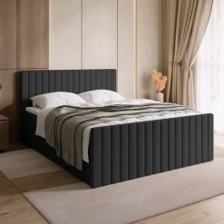 Łóżka Małżeńskie|Łóżka Ze Stelażem>BROMARKT Łóżko kontynentalne 180x200 cm z pojemnikiem na pościel DREAM szare