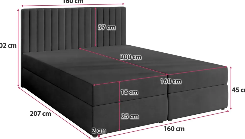 Łóżka Małżeńskie|Łóżka Ze Stelażem>BROMARKT Łóżko kontynentalne 160x200 cm z pojemnikiem DREAM czarne
