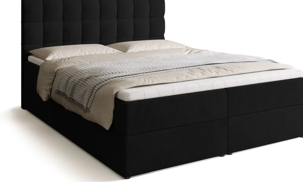 Łóżka Małżeńskie|Łóżka Z Zagłówkiem>BROMARKT Łóżko kontynentalne 160x200 cm z pojemnikiem na pościel DETROIT czarne