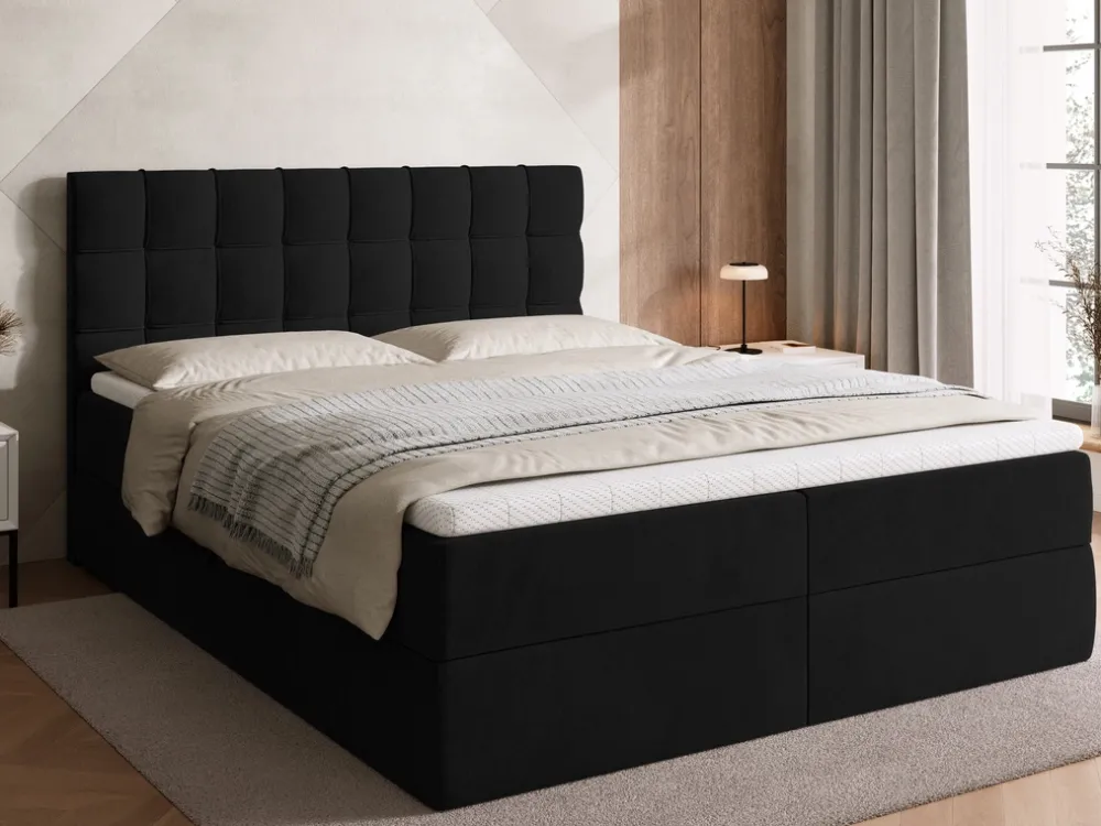Łóżka Małżeńskie|Łóżka Z Zagłówkiem>BROMARKT Łóżko kontynentalne 160x200 cm z pojemnikiem na pościel DETROIT czarne