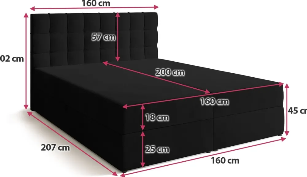 Łóżka Małżeńskie|Łóżka Z Zagłówkiem>BROMARKT Łóżko kontynentalne 160x200 cm z pojemnikiem na pościel DETROIT czarne