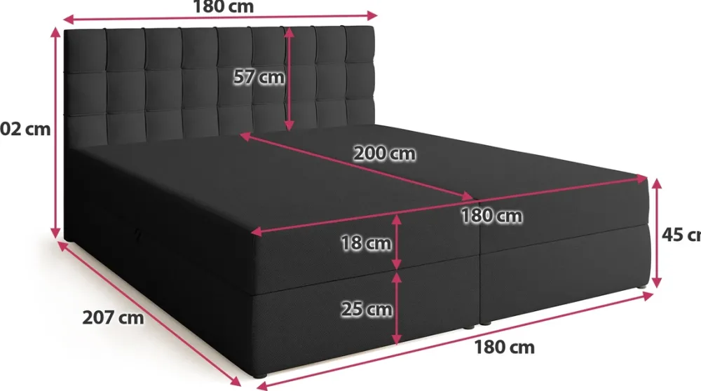 Łóżka Małżeńskie|Łóżka Ze Stelażem>BROMARKT Łóżko kontynentalne 180x200 cm z pojemnikiem na pościel DETROIT pikowane