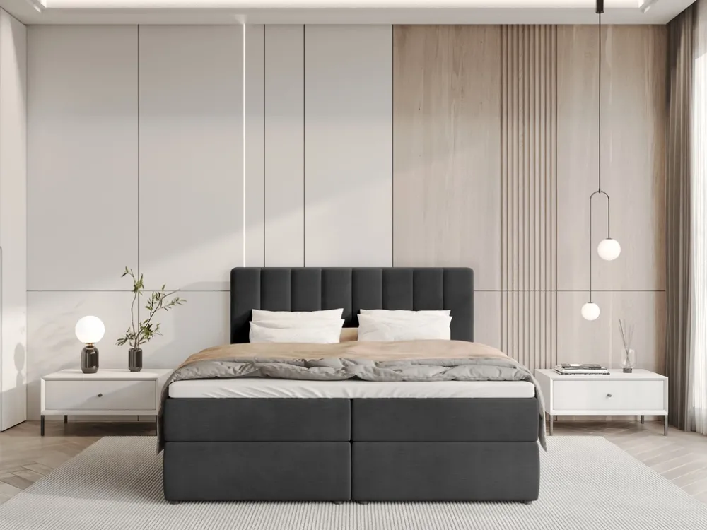 Łóżka Małżeńskie|Łóżka Ze Stelażem>BROMARKT Łóżko kontynentalne 180x200 cm z pojemnikiem DENVER czarne