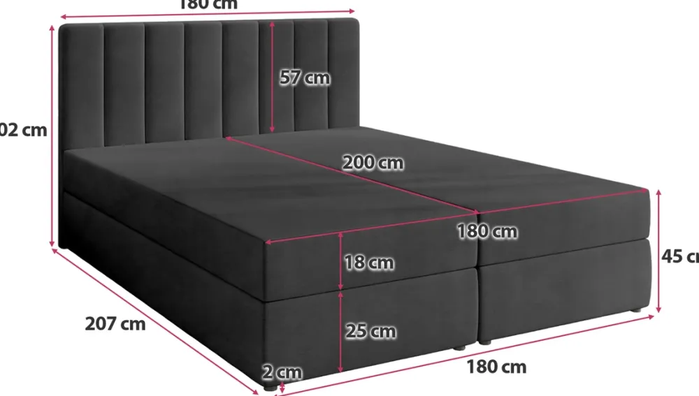 Łóżka Małżeńskie|Łóżka Ze Stelażem>BROMARKT Łóżko kontynentalne 180x200 cm z pojemnikiem DENVER czarne