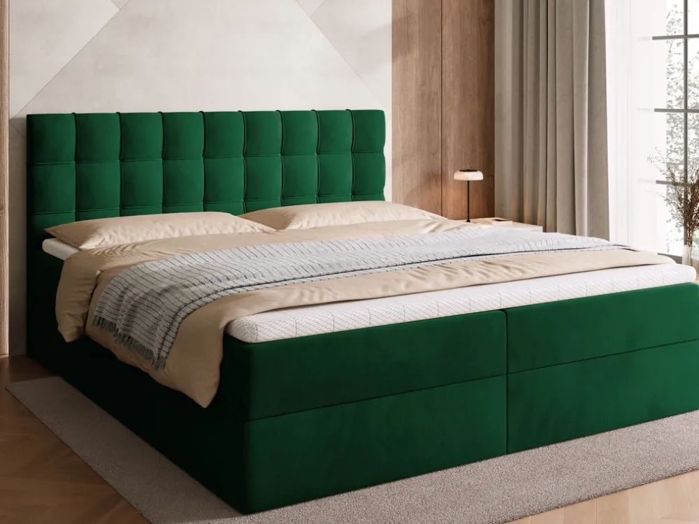 Łóżka Małżeńskie|Łóżka Ze Stelażem>BROMARKT Łóżko kontynentalne 180x200 cm z pojemnikiem DETROIT butelkowa zieleń