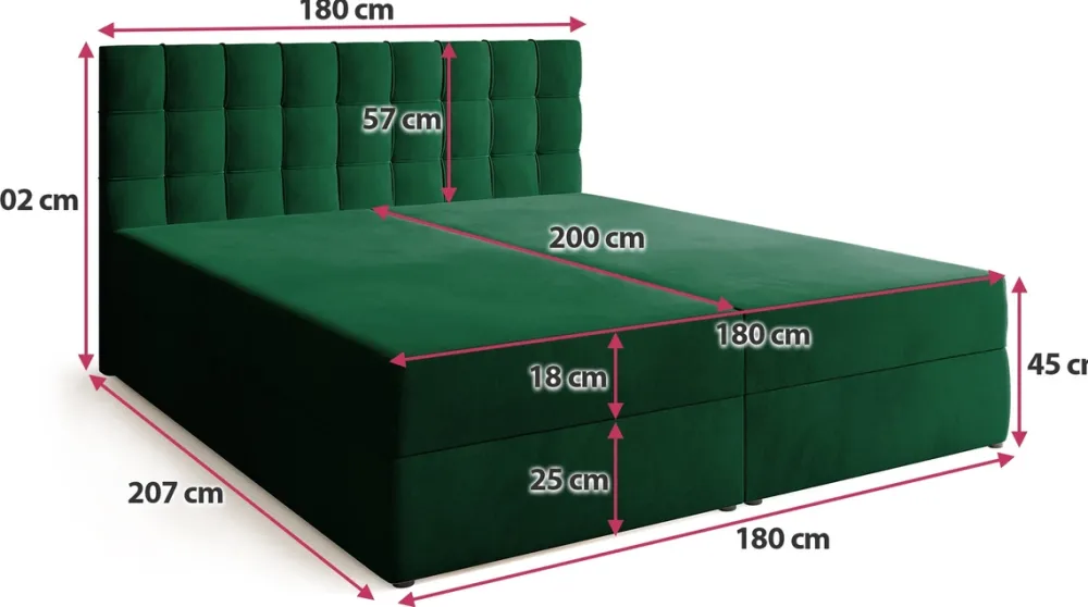 Łóżka Małżeńskie|Łóżka Ze Stelażem>BROMARKT Łóżko kontynentalne 180x200 cm z pojemnikiem DETROIT butelkowa zieleń