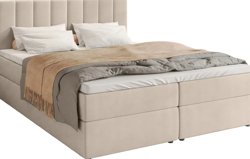 Łóżka Małżeńskie|Łóżka Ze Stelażem>BROMARKT Łóżko kontynentalne 180x200 cm z pojemnikiem DENVER beż