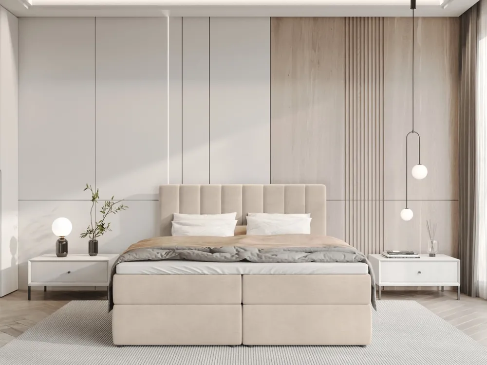Łóżka Małżeńskie|Łóżka Ze Stelażem>BROMARKT Łóżko kontynentalne 180x200 cm z pojemnikiem DENVER beż