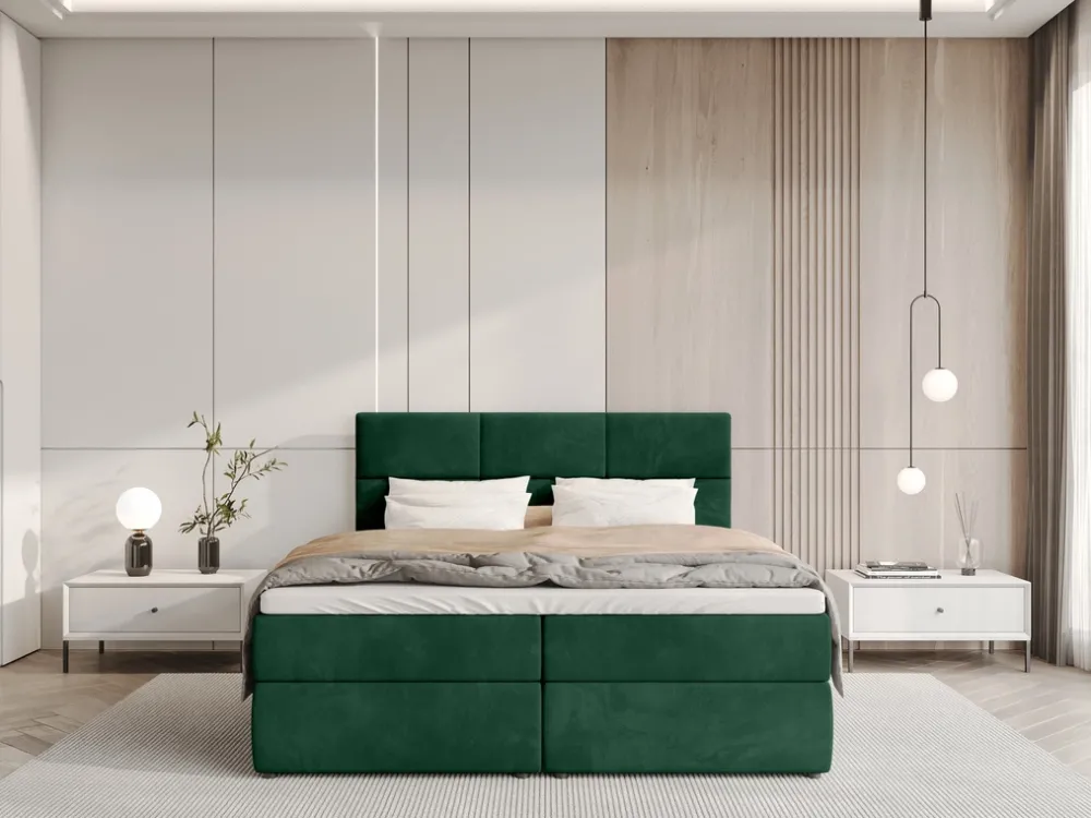 Meble Młodzieżowe|Łóżka Młodzieżowe>BROMARKT Łóżko kontynentalne 140x200 cm z pojemnikiem na pościel BOSTON zieleń