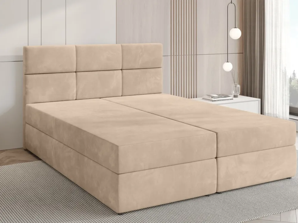 Łóżka Małżeńskie|Łóżka Ze Stelażem>BROMARKT Łóżko kontynentalne 160x200 cm z pojemnikiem na pościel BOSTON beż