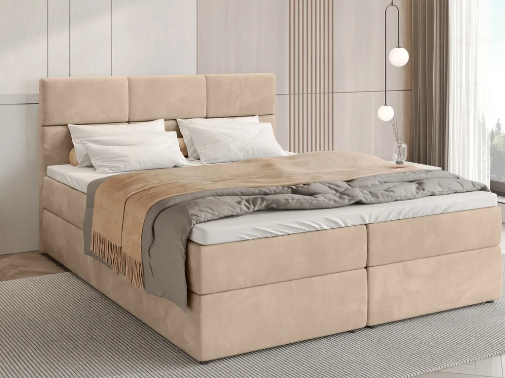 Łóżka Małżeńskie|Łóżka Ze Stelażem>BROMARKT Łóżko kontynentalne 160x200 cm z pojemnikiem na pościel BOSTON beż