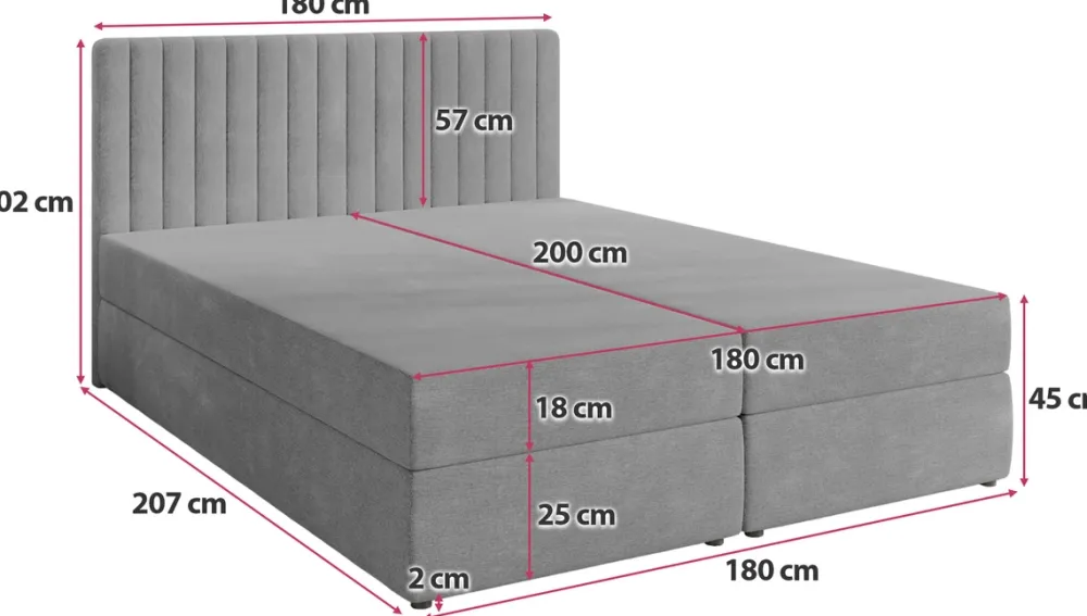 Łóżka Małżeńskie|Łóżka Ze Stelażem>BROMARKT Łóżko kontynentalne 180x200 cm z pojemnikiem na pościel DREAM szare