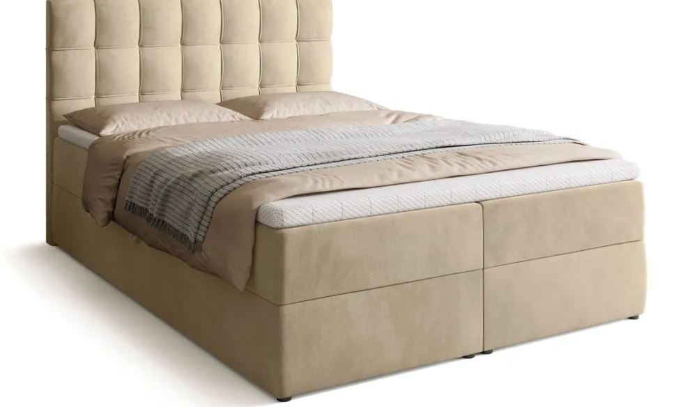 Meble Młodzieżowe|Łóżka Młodzieżowe>BROMARKT Łóżko kontynentalne 140x200 cm z pojemnikiem i materacem DETROIT beż