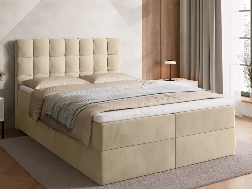 Meble Młodzieżowe|Łóżka Młodzieżowe>BROMARKT Łóżko kontynentalne 140x200 cm z pojemnikiem i materacem DETROIT beż