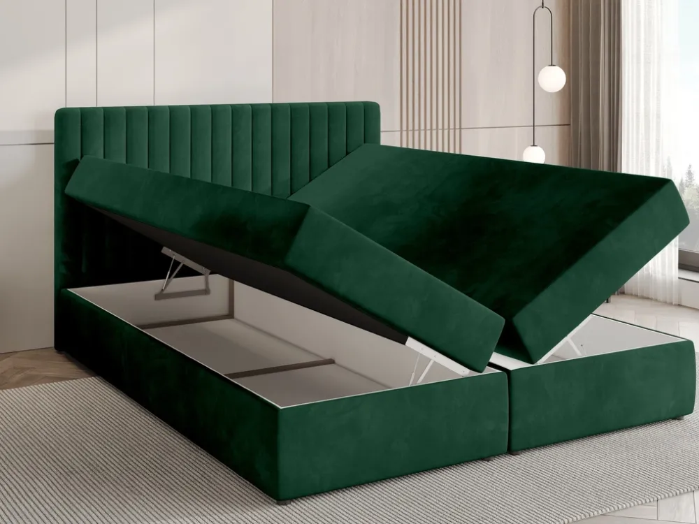 Łóżka Małżeńskie|Łóżka Ze Stelażem>BROMARKT Łóżko kontynentalne 180x200 cm z pojemnikiem na pościel DREAM butelkowa zieleń