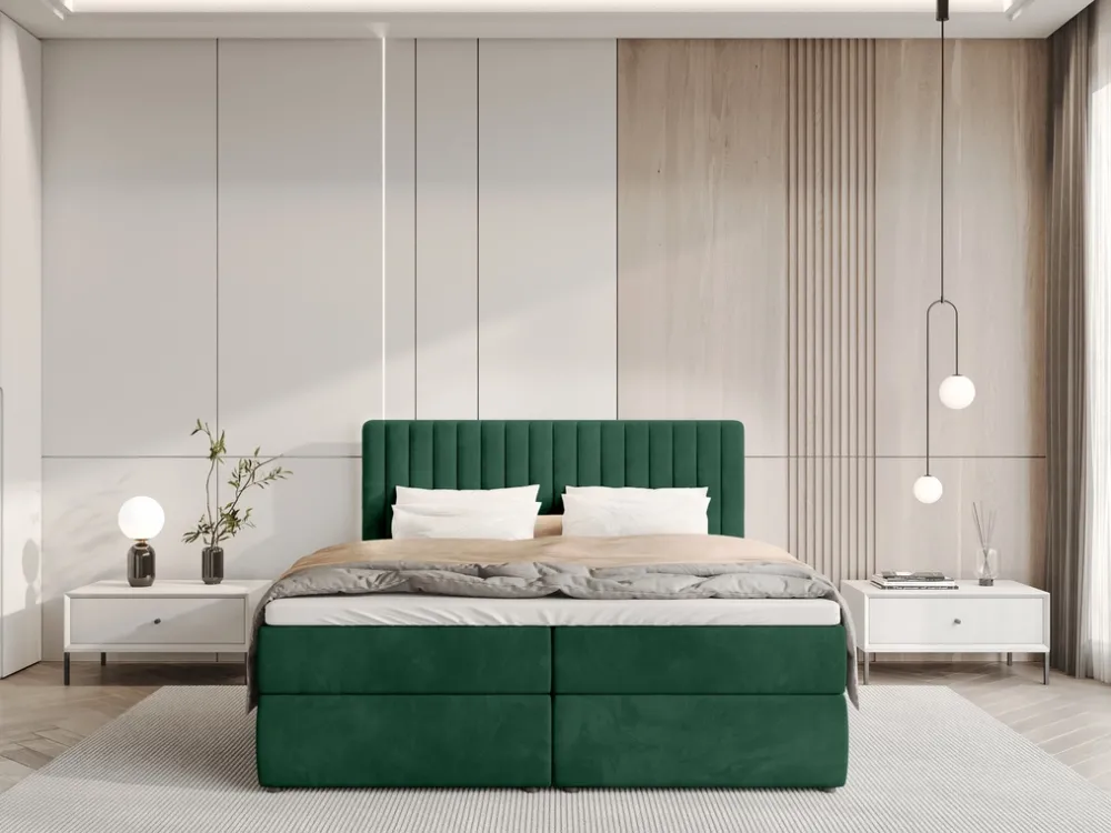 Łóżka Małżeńskie|Łóżka Ze Stelażem>BROMARKT Łóżko kontynentalne 180x200 cm z pojemnikiem na pościel DREAM butelkowa zieleń