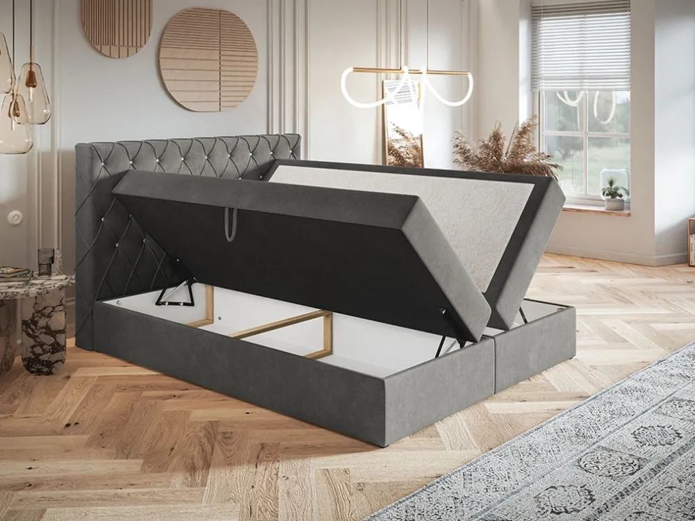 Łóżka Małżeńskie|Łóżka Ze Stelażem>Riban Łóżko kontynentalne 180x200 cm z pojemnikiem BILD pikowany zagłówek