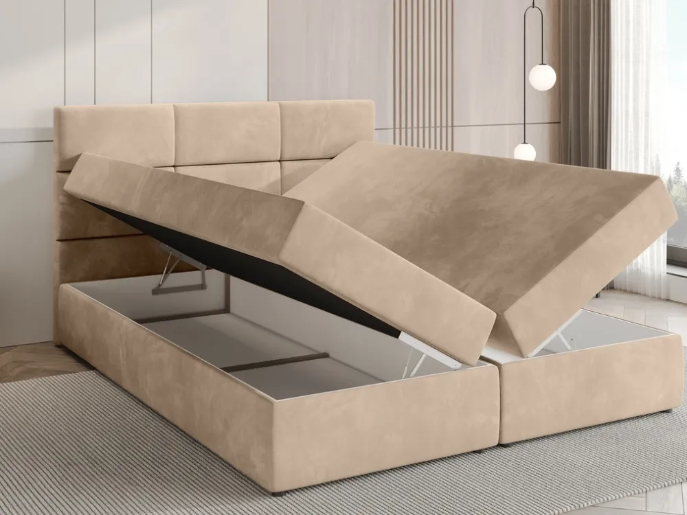 Meble Młodzieżowe|Łóżka Młodzieżowe>BROMARKT Łóżko kontynentalne 140x200 cm z pojemnikiem na pościel BOSTON beż