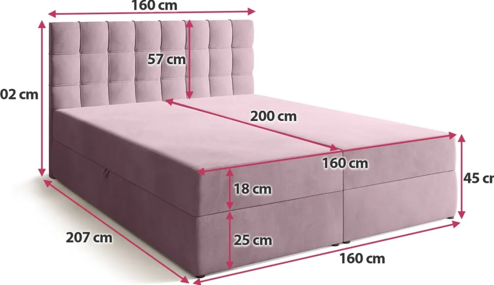Łóżka Małżeńskie|Łóżka Ze Stelażem>BROMARKT Łóżko kontynentalne 160x200 cm z pojemnikiem DETROIT pudrowy róż