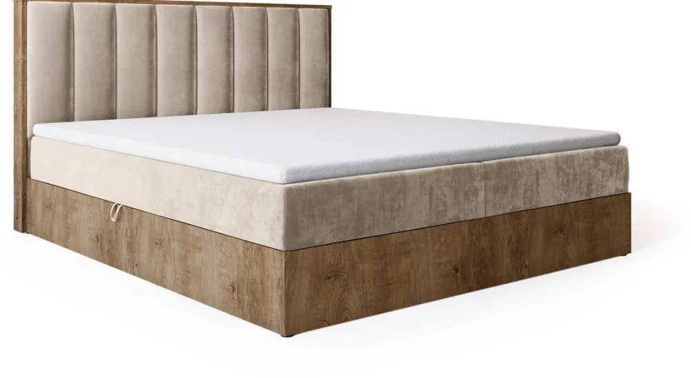 Łóżka Małżeńskie|Łóżka Ze Stelażem>BROMARKT Łóżko kontynentalne 180x200 do sypialni LOFT II z pojemnikiem dąb lefkas