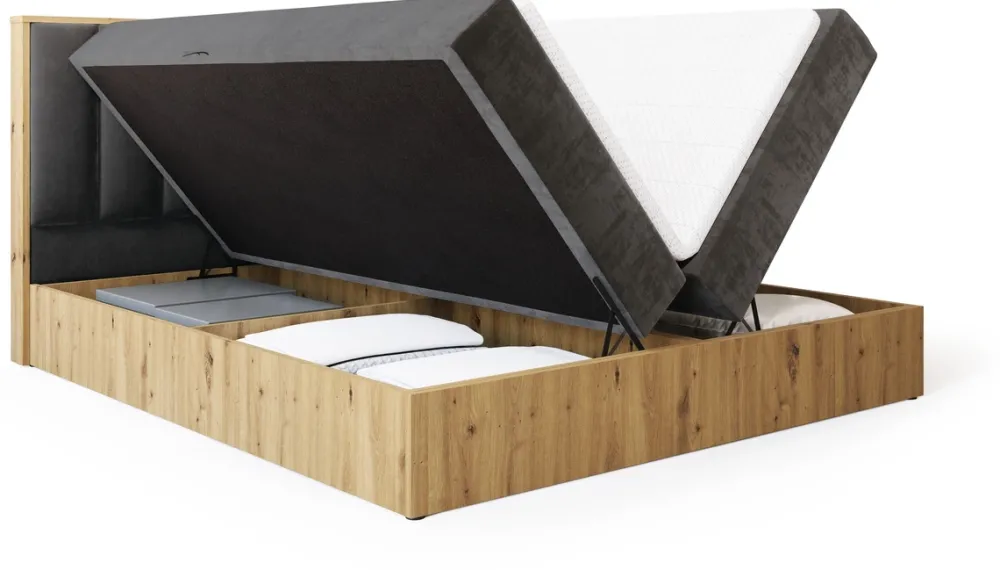 Łóżka Małżeńskie|Łóżka Ze Stelażem>BROMARKT Łóżko kontynentalne 160x200 do sypialni LOFT II z pojemnikiem dąb artisan