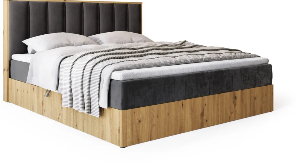 Łóżka Małżeńskie|Łóżka Ze Stelażem>BROMARKT Łóżko kontynentalne 160x200 do sypialni LOFT II z pojemnikiem dąb artisan