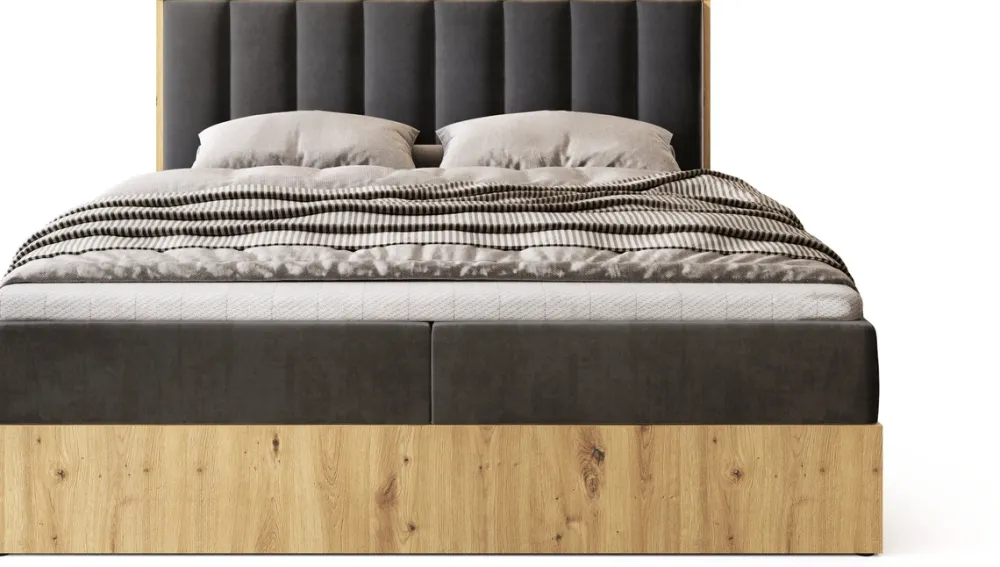 Łóżka Małżeńskie|Łóżka Ze Stelażem>BROMARKT Łóżko kontynentalne 160x200 do sypialni LOFT II z pojemnikiem dąb artisan