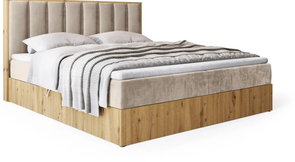 Łóżka Małżeńskie|Łóżka Ze Stelażem>BROMARKT Łóżko kontynentalne 160x200 do sypialni LOFT II z pojemnikiem dąb artisan