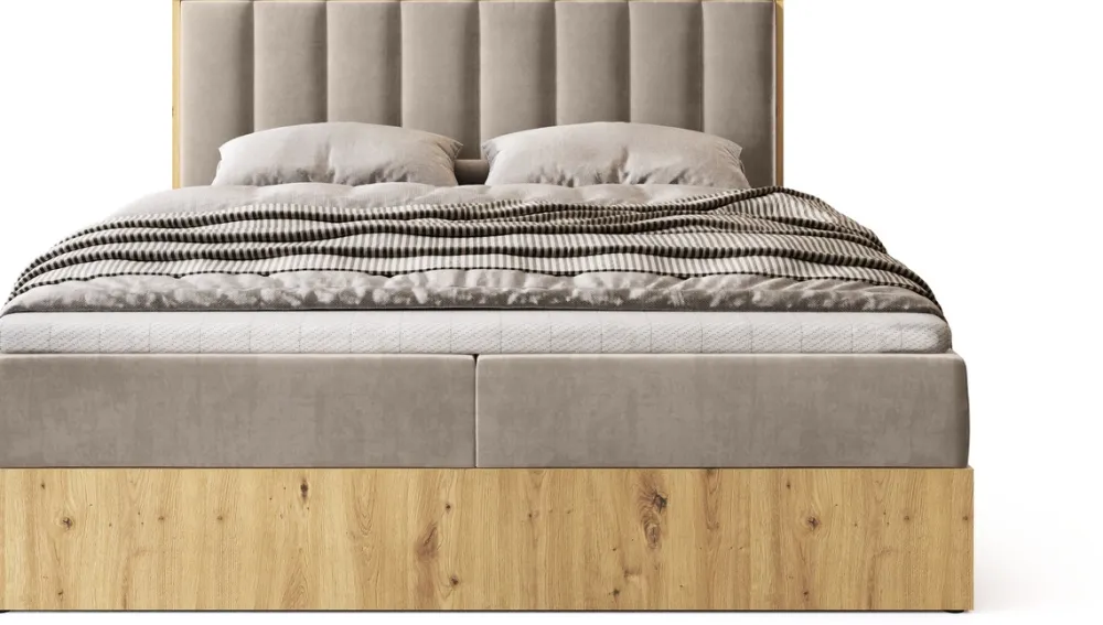 Łóżka Małżeńskie|Łóżka Ze Stelażem>BROMARKT Łóżko kontynentalne 160x200 do sypialni LOFT II z pojemnikiem dąb artisan