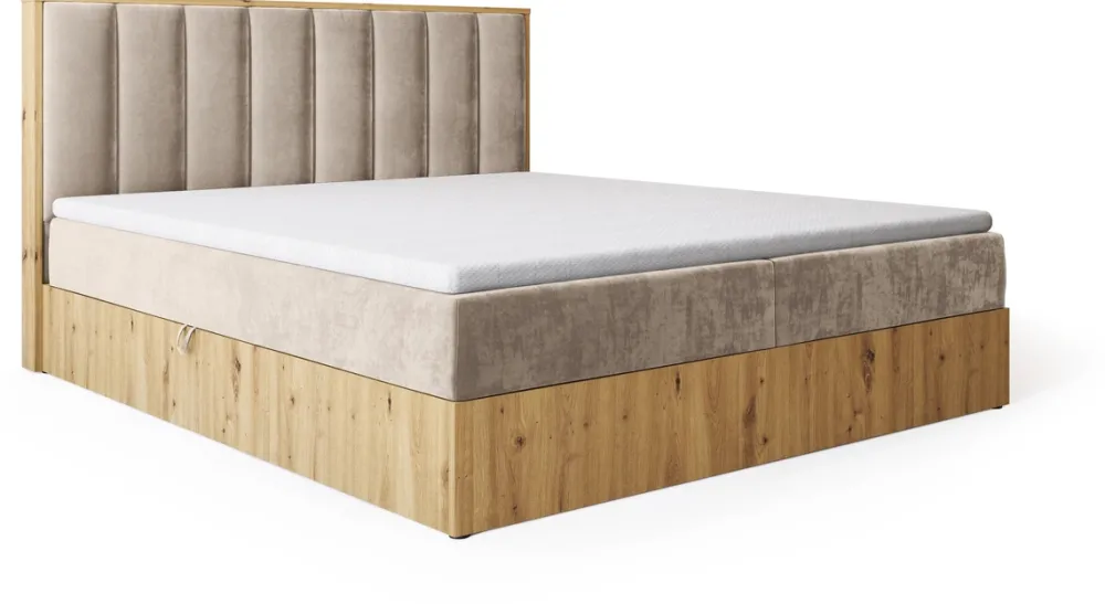 Łóżka Małżeńskie|Łóżka Ze Stelażem>BROMARKT Łóżko kontynentalne 160x200 do sypialni LOFT II z pojemnikiem dąb artisan