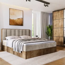 Łóżka Małżeńskie|Łóżka Z Zagłówkiem>BROMARKT Łóżko kontynentalne 160x200 do sypialni LOFT II z pojemnikiem dąb lefkas
