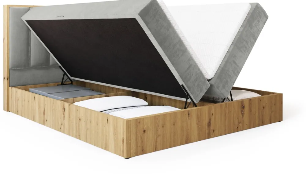 Łóżka Małżeńskie|Łóżka Ze Stelażem>BROMARKT Łóżko kontynentalne 160x200 do sypialni LOFT II z pojemnikiem dąb artisan