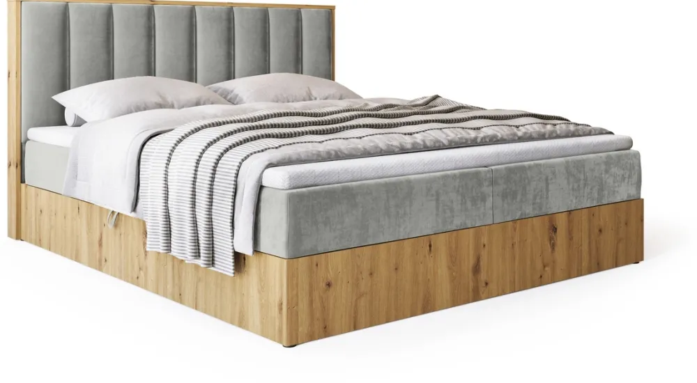Łóżka Małżeńskie|Łóżka Ze Stelażem>BROMARKT Łóżko kontynentalne 160x200 do sypialni LOFT II z pojemnikiem dąb artisan