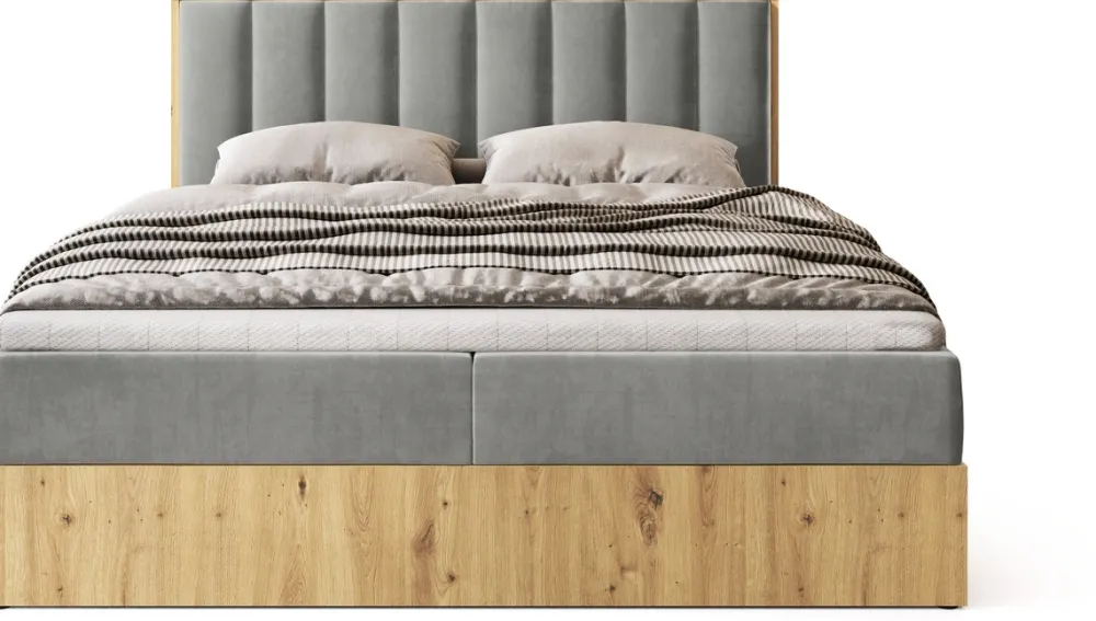 Łóżka Małżeńskie|Łóżka Ze Stelażem>BROMARKT Łóżko kontynentalne 160x200 do sypialni LOFT II z pojemnikiem dąb artisan