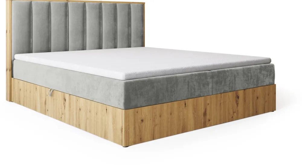 Łóżka Małżeńskie|Łóżka Ze Stelażem>BROMARKT Łóżko kontynentalne 160x200 do sypialni LOFT II z pojemnikiem dąb artisan