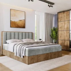 Łóżka Małżeńskie|Łóżka Ze Stelażem>BROMARKT Łóżko kontynentalne 180x200 do sypialni LOFT II z pojemnikiem dąb lefkas