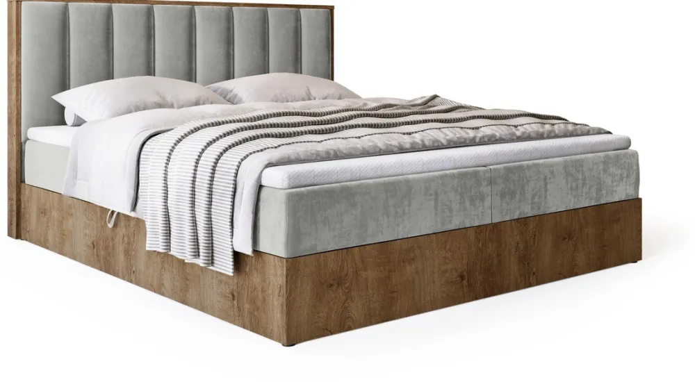 Łóżka Małżeńskie|Łóżka Ze Stelażem>BROMARKT Łóżko kontynentalne 180x200 do sypialni LOFT II z pojemnikiem dąb lefkas