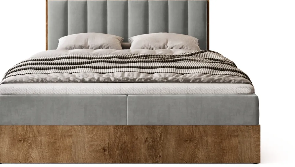 Łóżka Małżeńskie|Łóżka Ze Stelażem>BROMARKT Łóżko kontynentalne 180x200 do sypialni LOFT II z pojemnikiem dąb lefkas