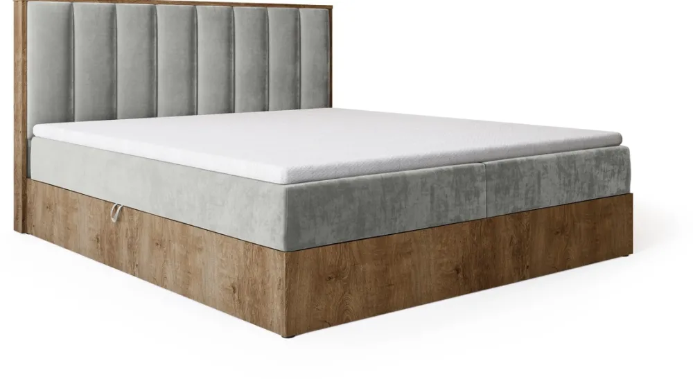 Łóżka Małżeńskie|Łóżka Ze Stelażem>BROMARKT Łóżko kontynentalne 180x200 do sypialni LOFT II z pojemnikiem dąb lefkas