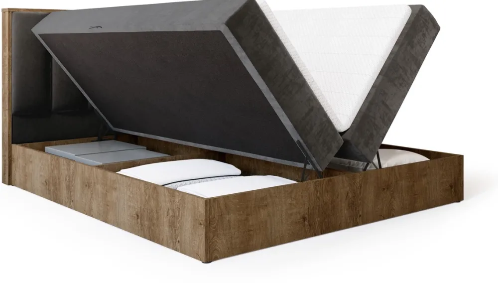 Łóżka Małżeńskie|Łóżka Ze Stelażem>BROMARKT Łóżko kontynentalne 180x200 do sypialni LOFT II z pojemnikiem dąb lefkas