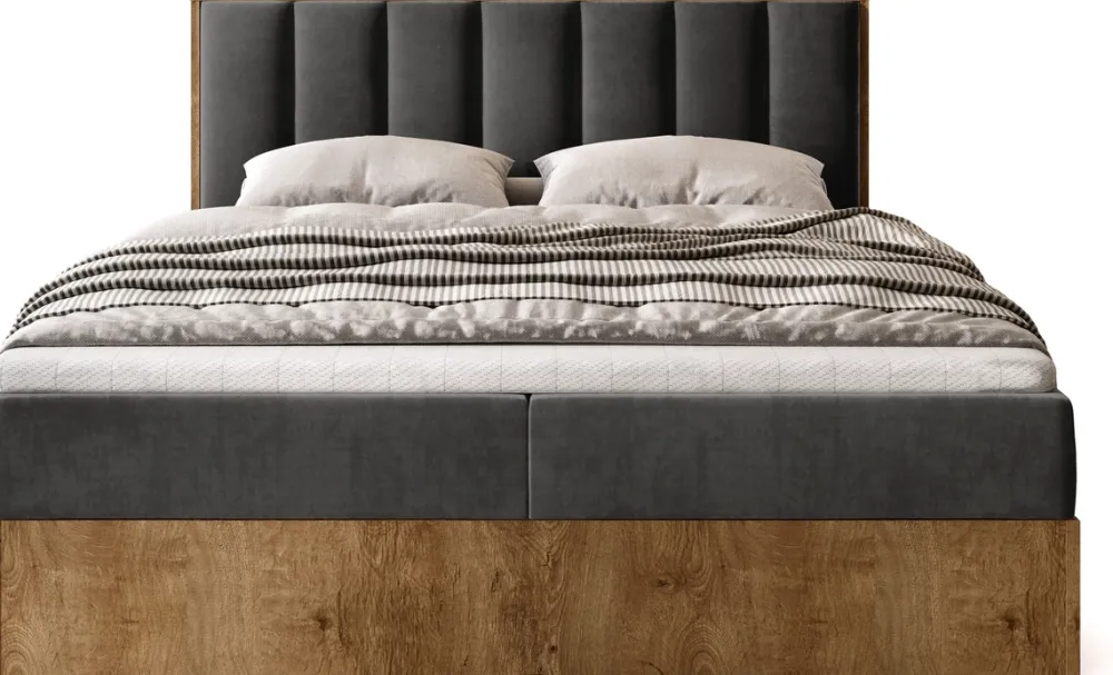 Łóżka Małżeńskie|Łóżka Ze Stelażem>BROMARKT Łóżko kontynentalne 180x200 do sypialni LOFT II z pojemnikiem dąb lefkas