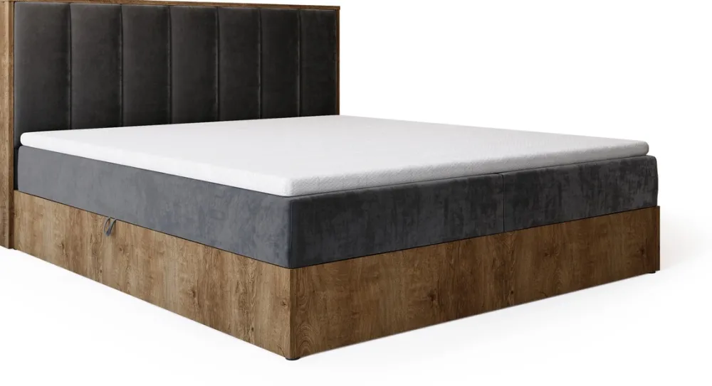 Łóżka Małżeńskie|Łóżka Ze Stelażem>BROMARKT Łóżko kontynentalne 180x200 do sypialni LOFT II z pojemnikiem dąb lefkas