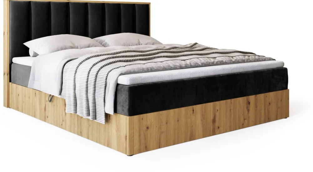 Łóżka Małżeńskie|Łóżka Ze Stelażem>BROMARKT Łóżko kontynentalne 180x200 do sypialni LOFT II z pojemnikiem dąb artisan