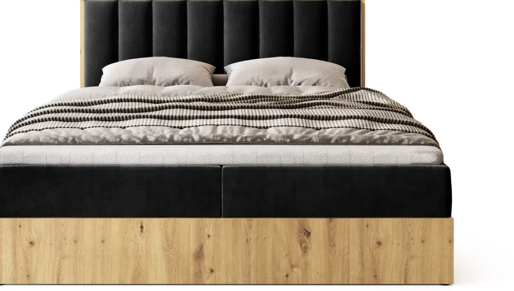 Łóżka Małżeńskie|Łóżka Ze Stelażem>BROMARKT Łóżko kontynentalne 180x200 do sypialni LOFT II z pojemnikiem dąb artisan