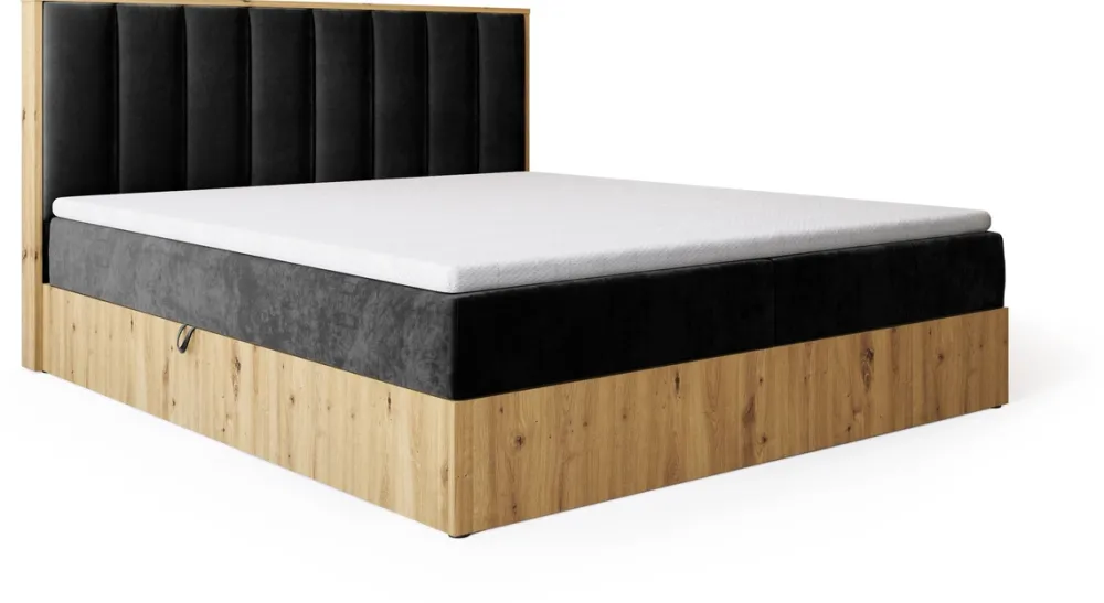 Łóżka Małżeńskie|Łóżka Ze Stelażem>BROMARKT Łóżko kontynentalne 180x200 do sypialni LOFT II z pojemnikiem dąb artisan