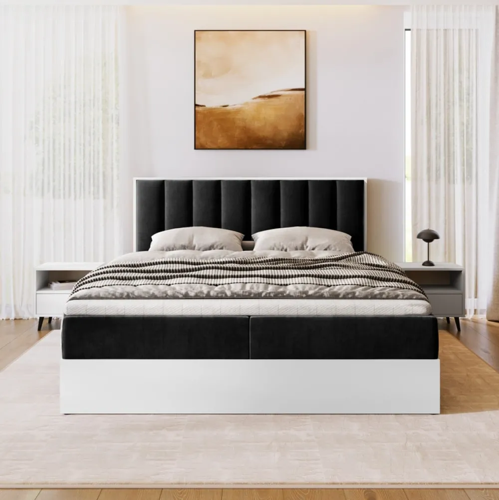 Łóżka Małżeńskie|Łóżka Ze Stelażem>BROMARKT Łóżko kontynentalne 180x200 do sypialni LOFT II z pojemnikiem biały